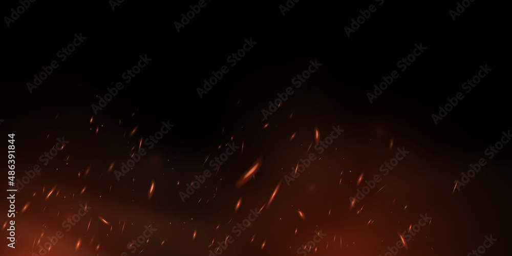 Poster vector fire effect with particles isolated on black background. flame with sparks. light effect