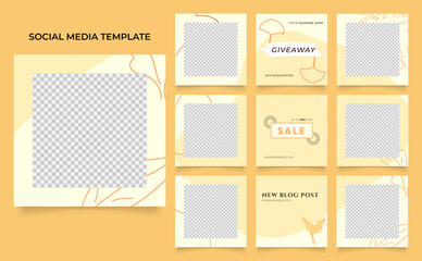 social media instagram and facebook feed post template in yellow color