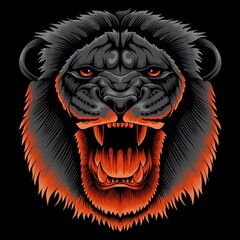 screaming lion face illustration in neon color style.