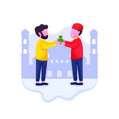 Ramadan pay zakat and share with other illustration concept, A Muslim giving zakat  when Ramadan month, Give charity to the other person