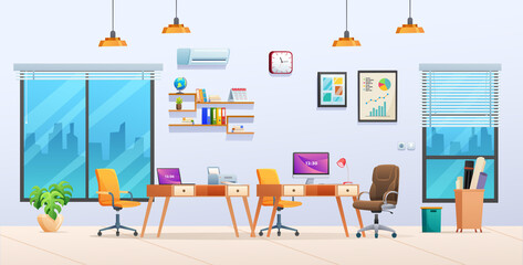 Office interior design cartoon illustration