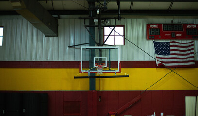 High School gym basketball hoop