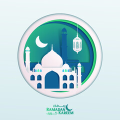 Ramadan kareem paper art mosque background template
