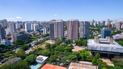 Obraz premium Aerial view of the city of São Paulo, Brazil. In the neighborhood of Vila Clementino, Jabaquara. Aerial drone photo. Avenida 23 de Maio in the background. Many residential buildings under construction