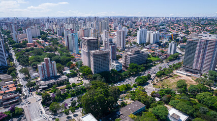 Obraz premium Aerial view of the city of São Paulo, Brazil. In the neighborhood of Vila Clementino, Jabaquara. Aerial drone photo. Avenida 23 de Maio in the background. Many residential buildings under construction