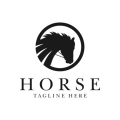 horse head circle illustration logo design
