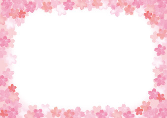 Fototapeta na wymiar 桜の花の水彩風手描きフレーム