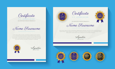 modern blue certificate of achievement or certification of appreciation template design