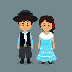 Couple Character Wearing Argentina Traditional Dress