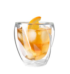Glass of delicious Old Fashioned Cocktail on white background