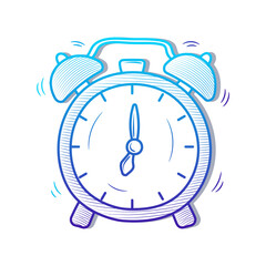 Alarm clock doodle illustration with gradient outline style