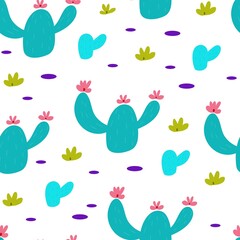 Seamless pattern with hand-drawn cactus