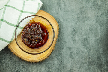 Thai chili paste in bowl glass.