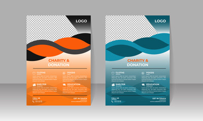 New Charity and Donation Flyer Design, Corporate Business Flyer Design, Travel Brochure Design, Real State A4 Template, Vector Illustration