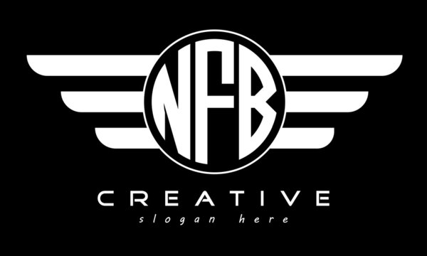 NFB three letter monogram type circle letter logo with wings vector template.