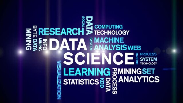 4k Data Science Animated Tag Word Cloud;Text Design big data Animation typography seamless loop.