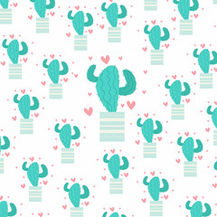 seamless vector cutemighty cactus pattern with love