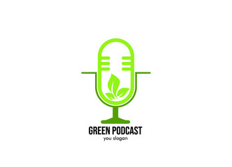 Podcast with leaf line art logo design inspiration Vector
