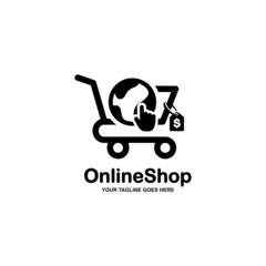 Online shop simple flat logo design vector illustration