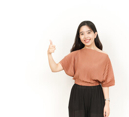 Showing Thumbs Up Of Beautiful Asian Woman Isolated On White Background