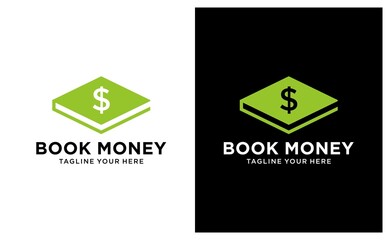 Open book logo design inspiration with money design logo vector template. on a black and white background.