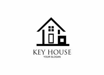 Key house with  line art logo design inspiration Vector
