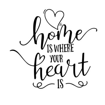 home is where your heart is inspirational quotes, motivational positive quotes, silhouette arts lettering design