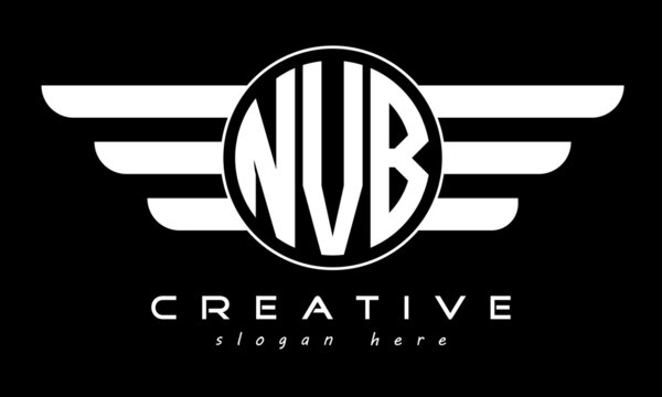 NVB three letter monogram type circle letter logo with wings vector template.