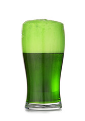 Glass of beer for St. Patrick's Day celebration on white background