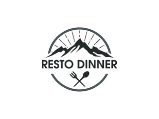 Resto Dinner with line art logo design inspiration Vector