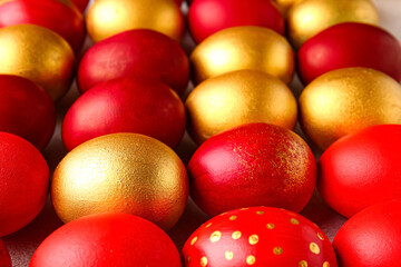 Different Easter eggs as background, closeup