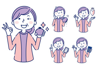 高齢者　女性　お金　素材　２色