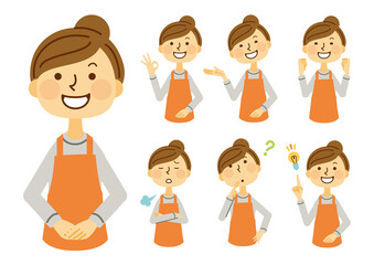 女性　エプロン　案内　ポーズ　素材