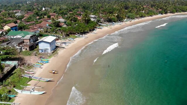 Aerial view of Indian ocean coast in Sri Lanka