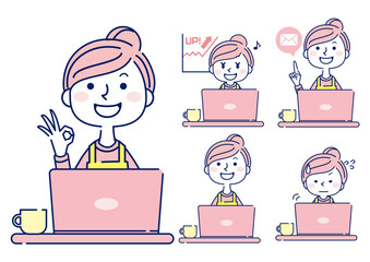 女性　エプロン　パソコン　素材　２色