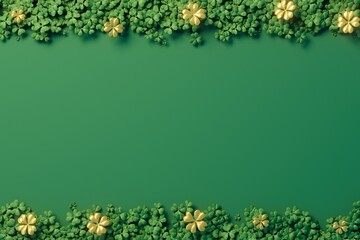 Clover and Gold Lucky Four Leaf Clover Top Bottom Border Green Background 