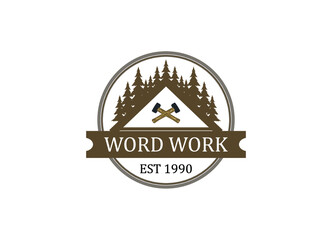 Wood work with round line art logo design inspiration Vector