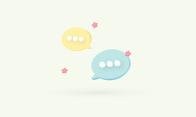 Minimalist blue and yellow speech bubbles talk icons floating, 3d render illustration