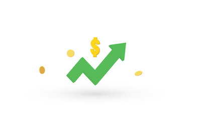 Dollar sign and gold coin with line chart upward, Business strategy 