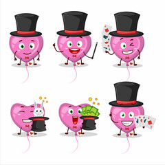 A pink love balloon Magician cartoon character perform on a stage