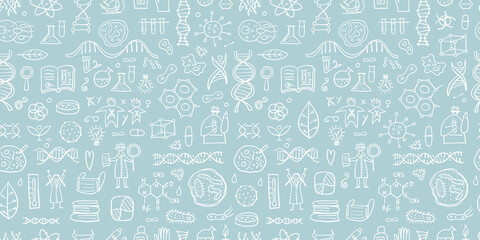 Genetics and chemistry, biology seamless pattern for your design