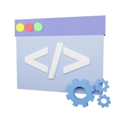 3d render floating code settings concept