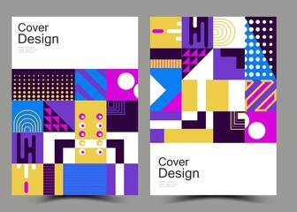 Business collection of cover book set. Magazine inspiration from memphis art. background. Template A4 size vector illustration.