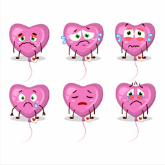 Pink love balloon cartoon character with sad expression