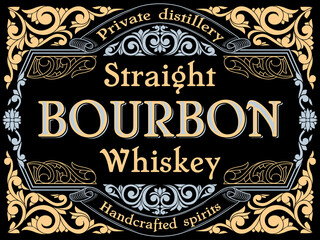 Bourbon Whiskey - ornate vintage decorative label