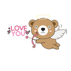 Cute bear cupid  with heart bow and arrow.
