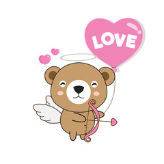 Cute bear cupid  with heart bow and arrow.