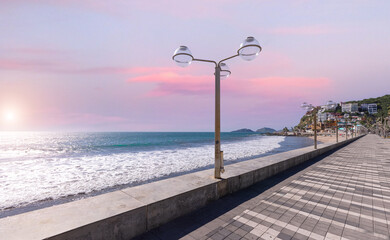 Famous Mazatlan sea promenade, El Malecon, with ocean lookouts, tourist beaches and scenic landscapes. It connects Old Mazatlan with Hotel Zone Zona Hotelera.