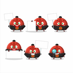 Red chinese traditional hat cartoon character bring information board