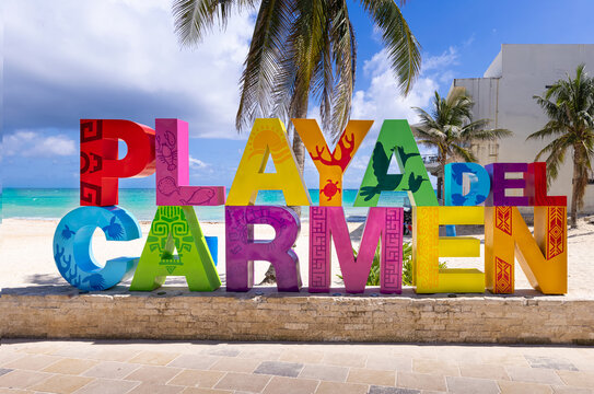 Playa Del Carmen, Quintana Roo, Mexico, September 10, 2021: Scenic beaches, playas, and hotels of Playa del Carmen, a popular tourism destination for vacations and holidays on Mayan riviera